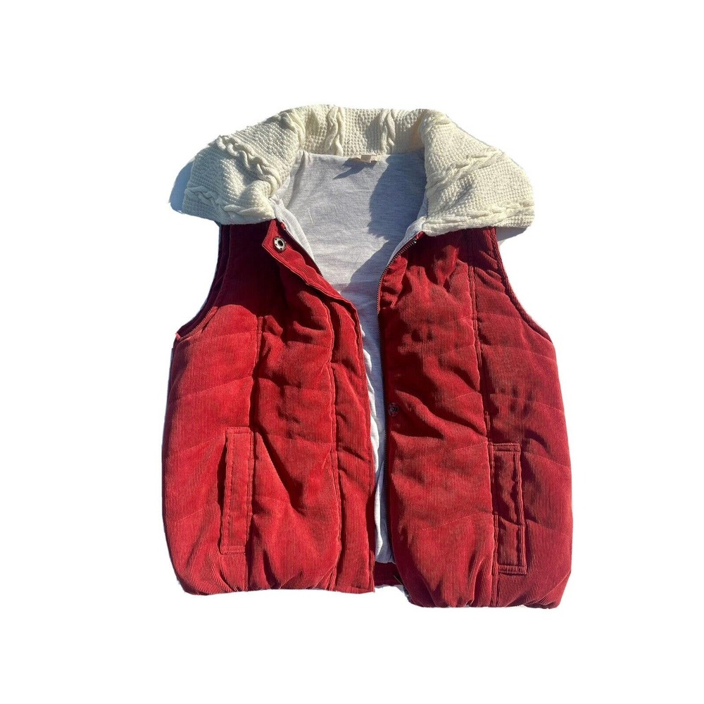 Hem & Thread Jacket Womens Medium Rust Button Fit Soft Chunky Corduroy Vest